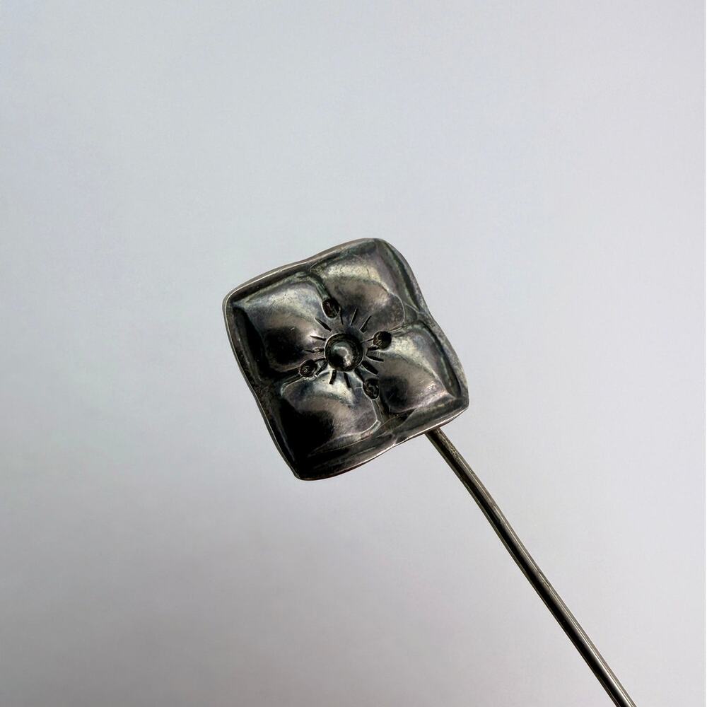 Antique Art Nouveau Sterling Silver Repoussé Floral Stick Pin American